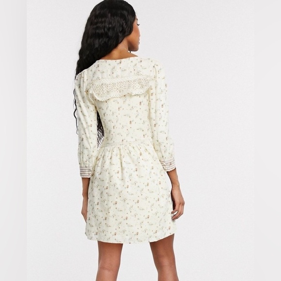 .Object Breeze Short Dress Linen Blend Lace Cottage Core Prairie Floral Sz 38/S - Picture 2 of 16